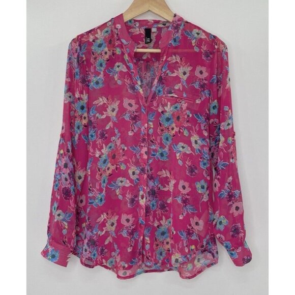 KUT from the Kloth Roll Tab Sheer Magenta Jasmine Blouse Sz Sm, Preppy‎ Office - Picture 1 of 11